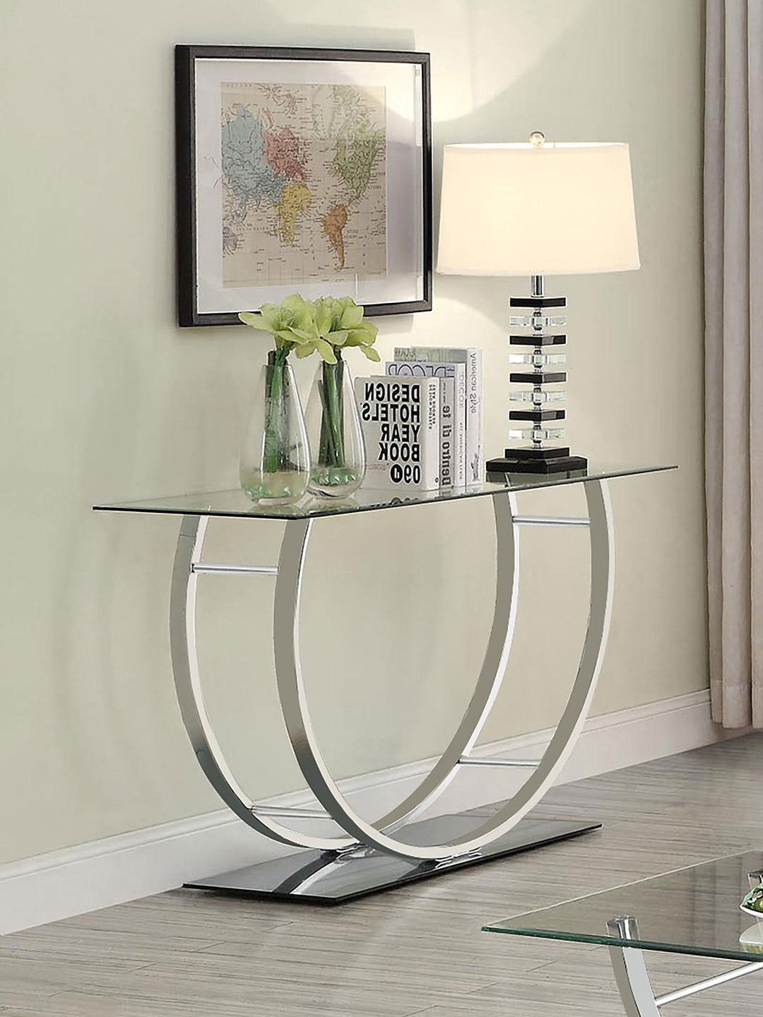 Coaster Furniture 704989 Danville U-shaped Glass Top Entryway Console Table Chrome