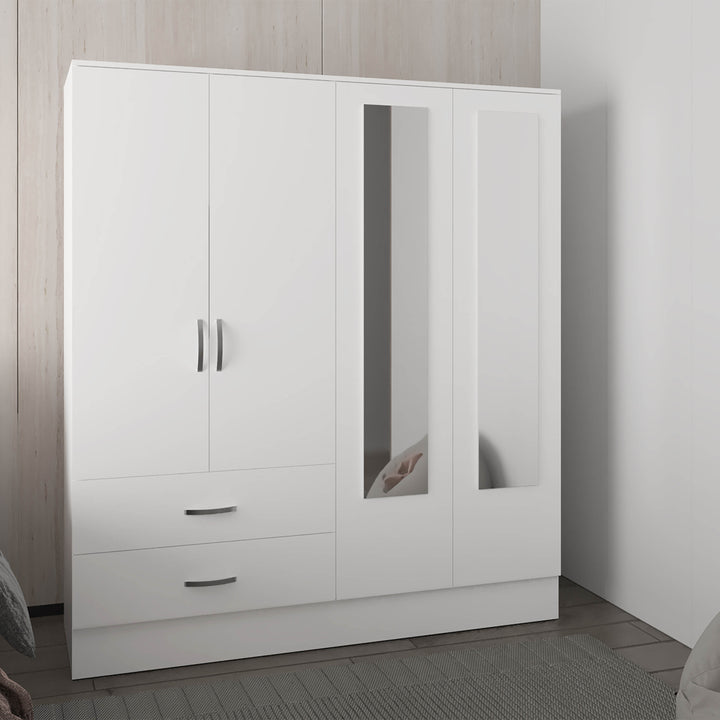 Bolton 160 Armoire, Six Shelves, Two Double Door Cabinets, Two Mirrors, Two Drawers,  White