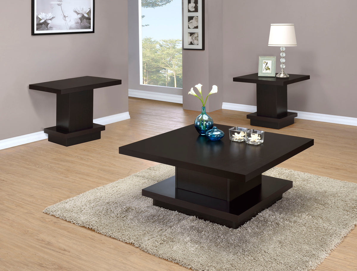 Reston - 3 Piece Square Coffee And End Table Set - Cappuccino