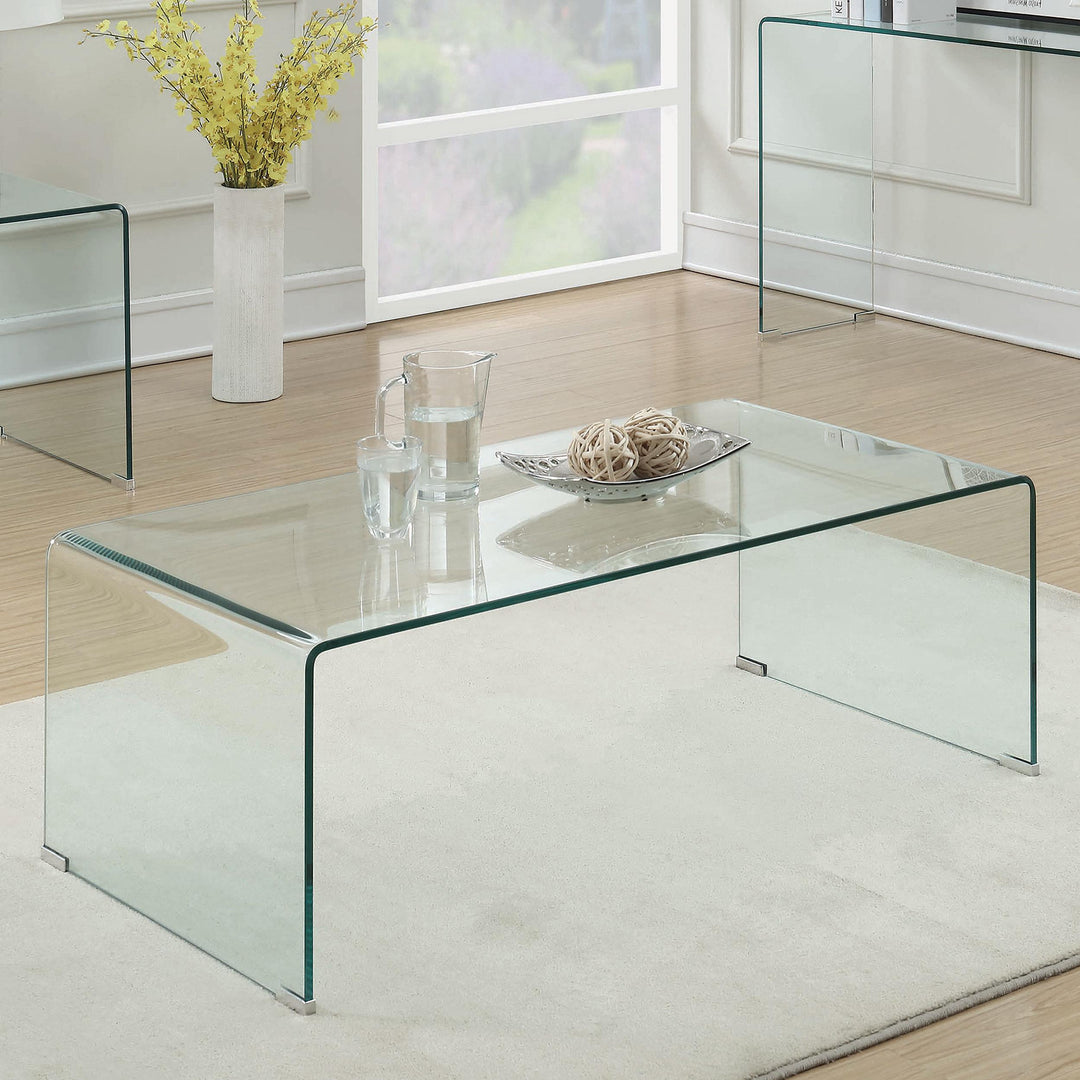Coaster Furniture 705328 Ripley Rectangular Tempered Bent Glass Coffee Table Clear