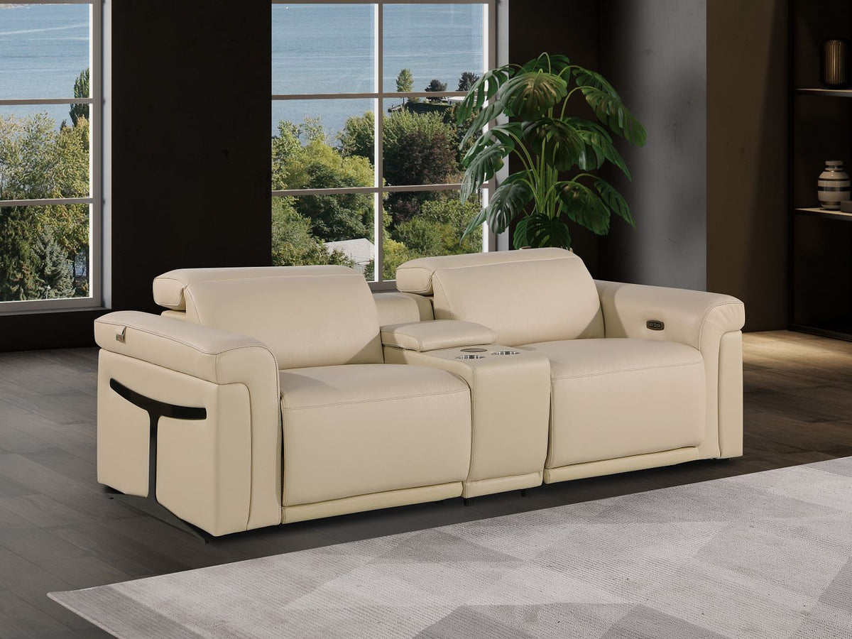 DivanItalia 1126 3-Piece Modular Power Reclining Loveseat in Top Grain Italian Leather with 2 Power Recliners & Power Headrests - Beige