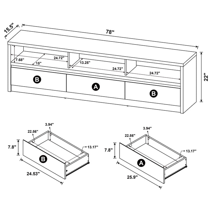 Coaster Furniture 705803 Rutland 78-inch 3-drawer TV Stand Media Console Black