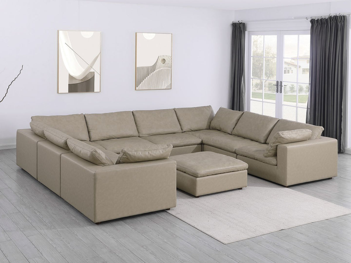 DivanItalia 1100 9-Piece U-Shaped Sectional in Top-Grain Italian Leather - Beige