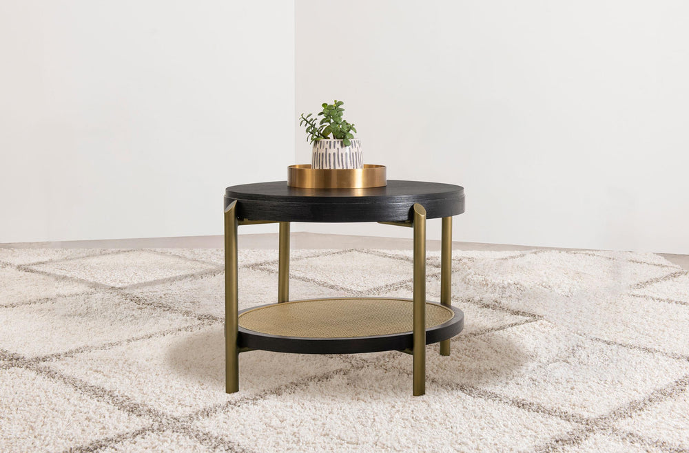 Coaster Furniture 706197 Arini Round End Side Table With Storage Shelf Black