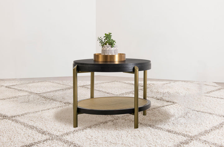 Coaster Furniture 706197 Arini Round End Side Table With Storage Shelf Black