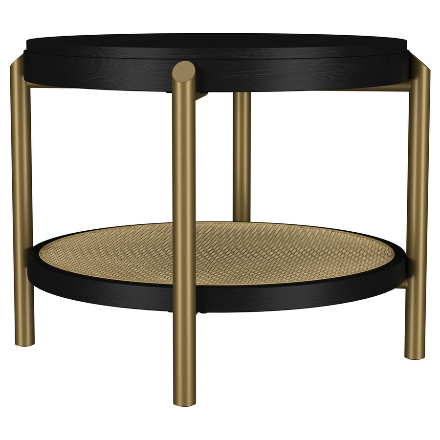 Coaster Furniture 706197 Arini Round End Side Table With Storage Shelf Black