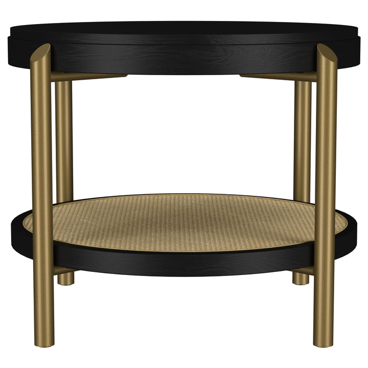 Coaster Furniture 706197 Arini Round End Side Table With Storage Shelf Black