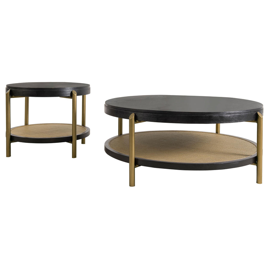 Coaster Furniture 706198-S2 Arini 2-Piece Round Coffee and End Table Set Black