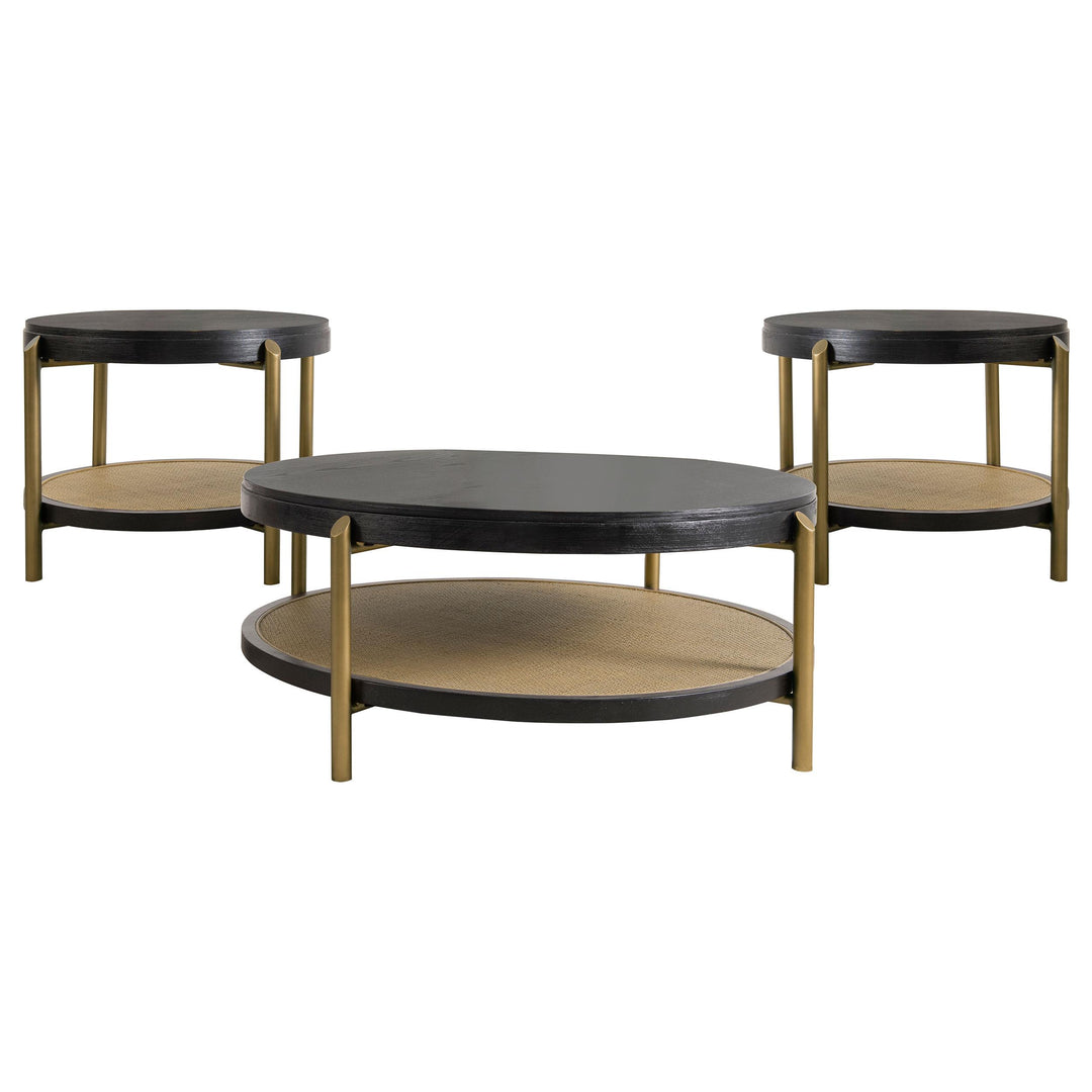 Coaster Furniture 706198-S3 Arini 3-Piece Round Coffee and End Table Set Black