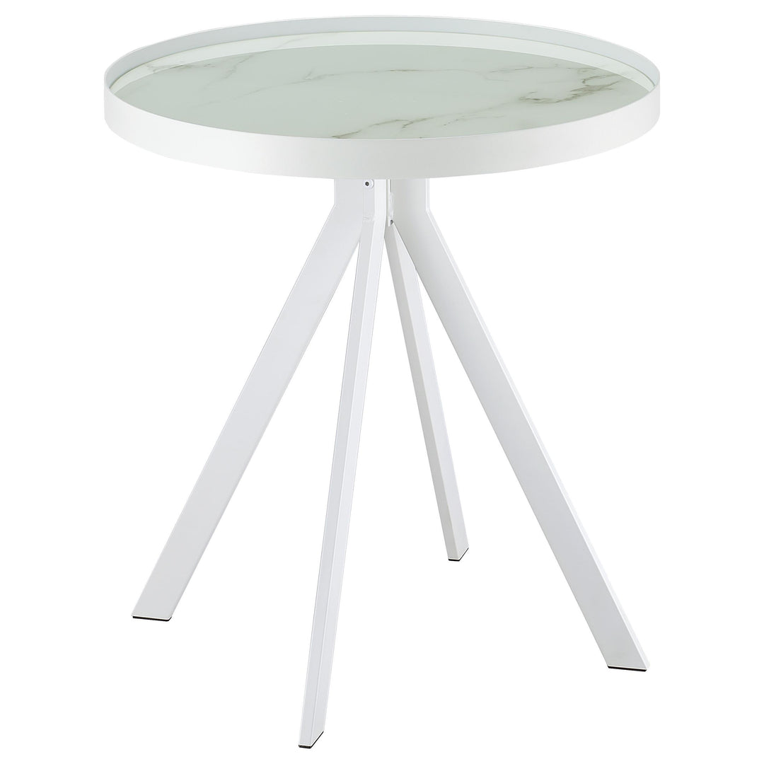 Coaster Furniture 706257 Briggs Round Marble Printed Glass Top End Side Table White