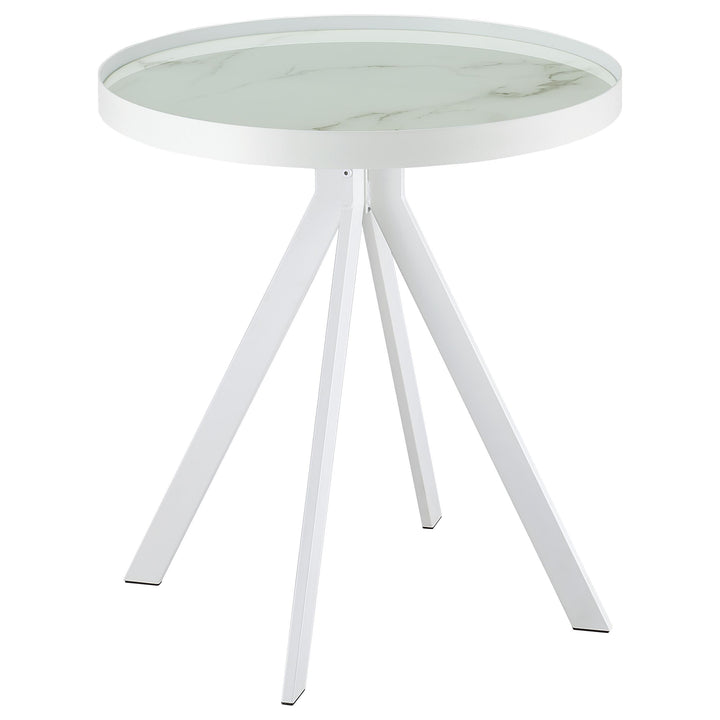 Coaster Furniture 706257 Briggs Round Marble Printed Glass Top End Side Table White