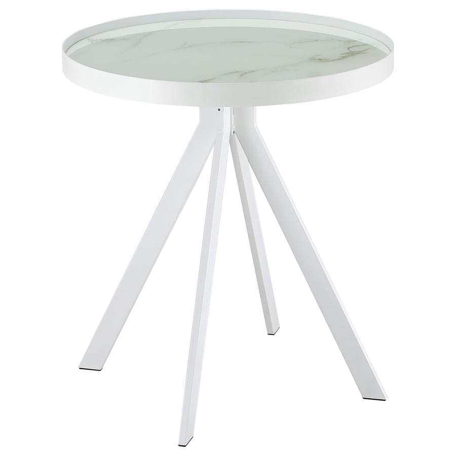 Coaster Furniture 706257 Briggs Round Marble Printed Glass Top End Side Table White