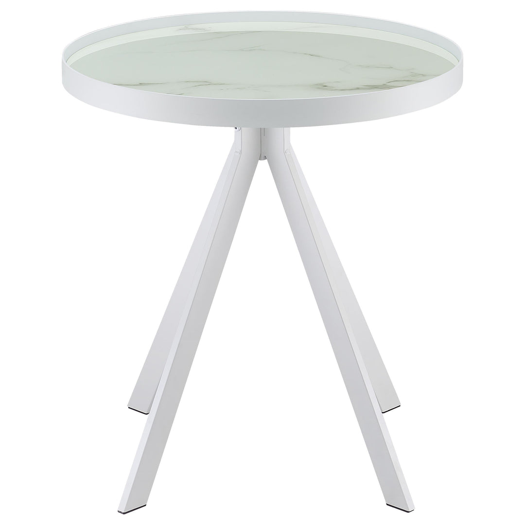Coaster Furniture 706257 Briggs Round Marble Printed Glass Top End Side Table White