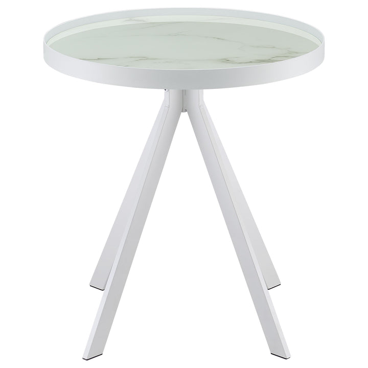 Coaster Furniture 706257 Briggs Round Marble Printed Glass Top End Side Table White