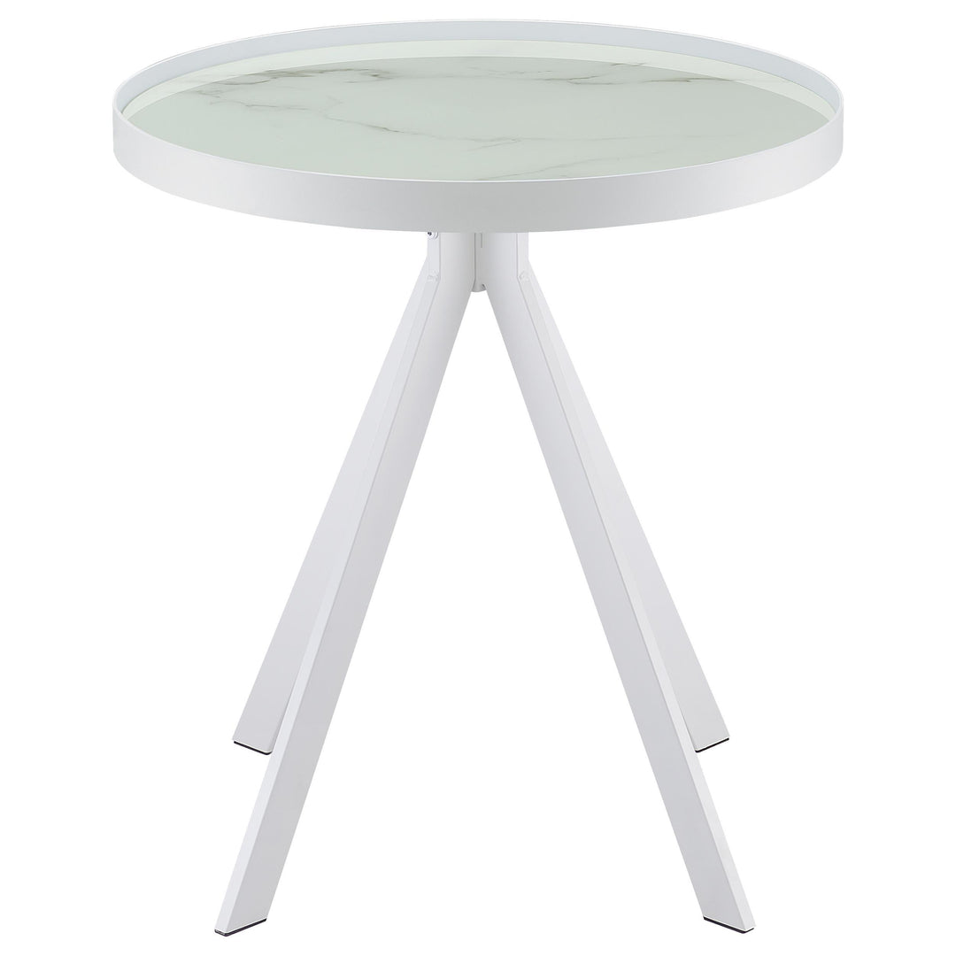 Coaster Furniture 706257 Briggs Round Marble Printed Glass Top End Side Table White
