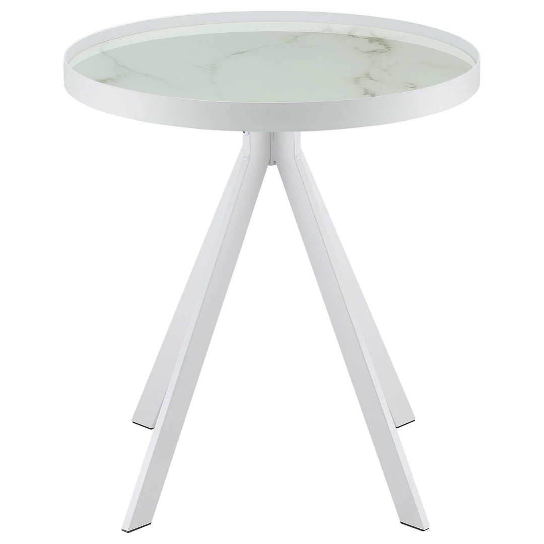 Coaster Furniture 706257 Briggs Round Marble Printed Glass Top End Side Table White
