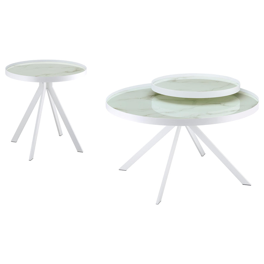 Coaster Furniture 706258-S2 Briggs 2-Piece Round Coffee and End Table Set White