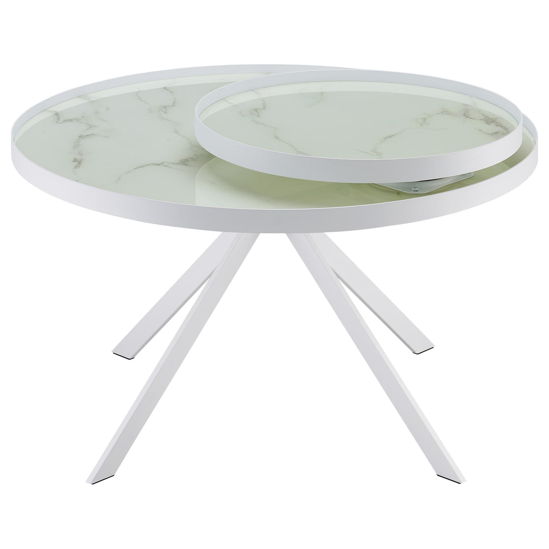 Coaster Furniture 706258 Briggs Round Marble Printed Glass Top Coffee Table White