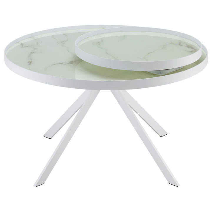 Coaster Furniture 706258 Briggs Round Marble Printed Glass Top Coffee Table White