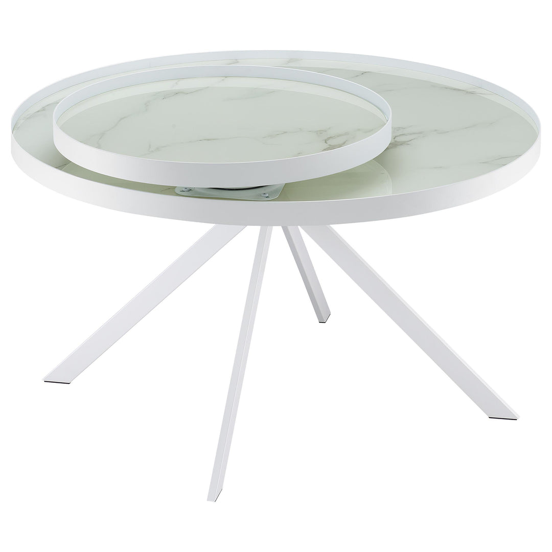 Coaster Furniture 706258 Briggs Round Marble Printed Glass Top Coffee Table White