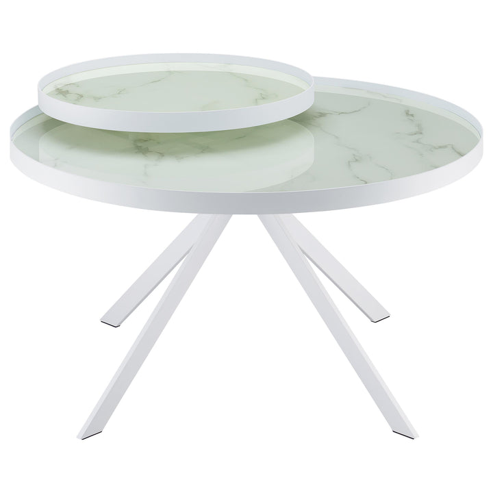 Coaster Furniture 706258 Briggs Round Marble Printed Glass Top Coffee Table White