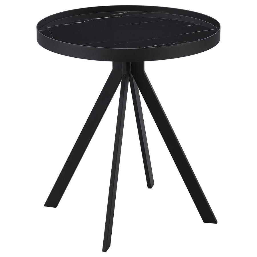 Coaster Furniture 706267 Briggs Round Marble Printed Glass Top End Table Black