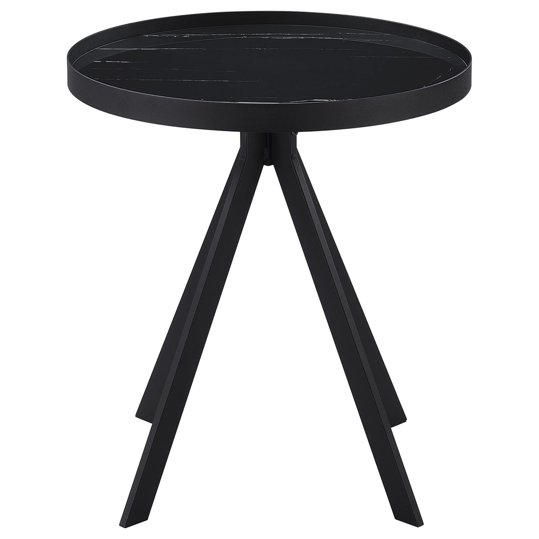 Coaster Furniture 706267 Briggs Round Marble Printed Glass Top End Table Black