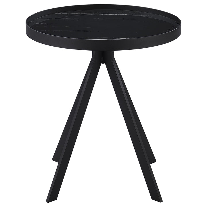 Coaster Furniture 706267 Briggs Round Marble Printed Glass Top End Table Black