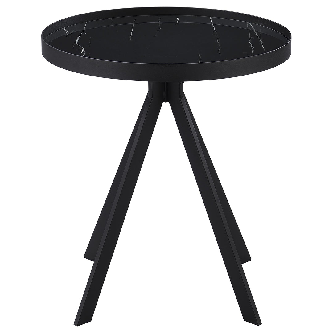 Coaster Furniture 706267 Briggs Round Marble Printed Glass Top End Table Black