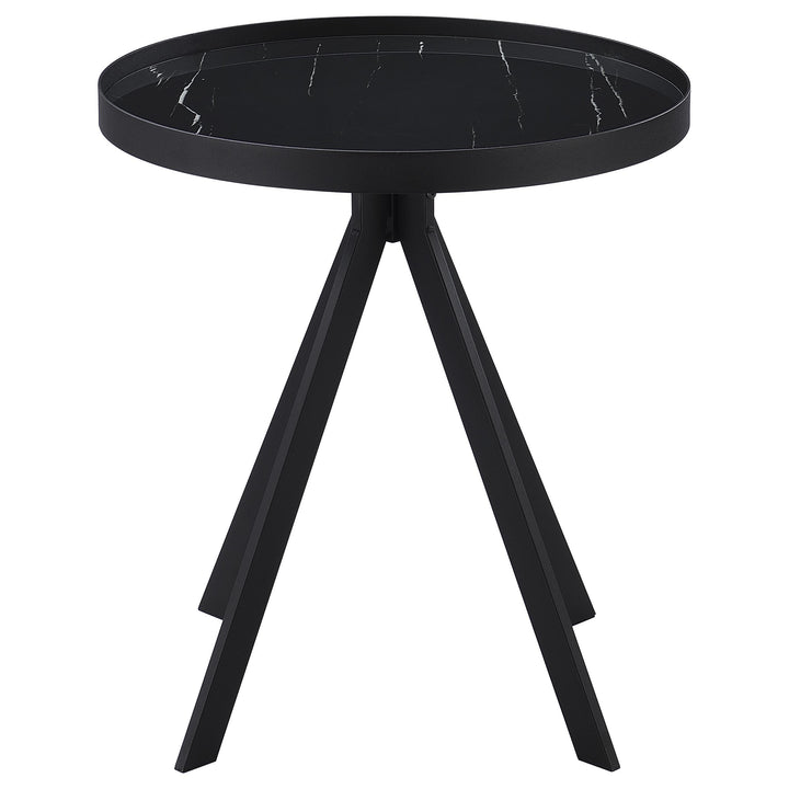Coaster Furniture 706267 Briggs Round Marble Printed Glass Top End Table Black