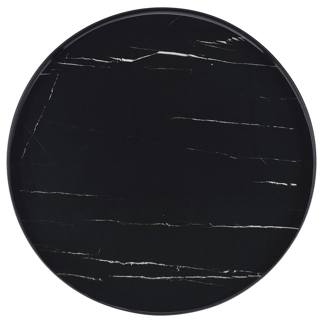 Coaster Furniture 706267 Briggs Round Marble Printed Glass Top End Table Black
