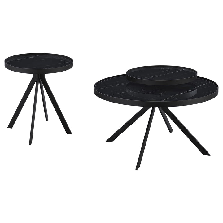 Coaster Furniture 706268-S2 Briggs 2-Piece Round Coffee and End Table Set Black