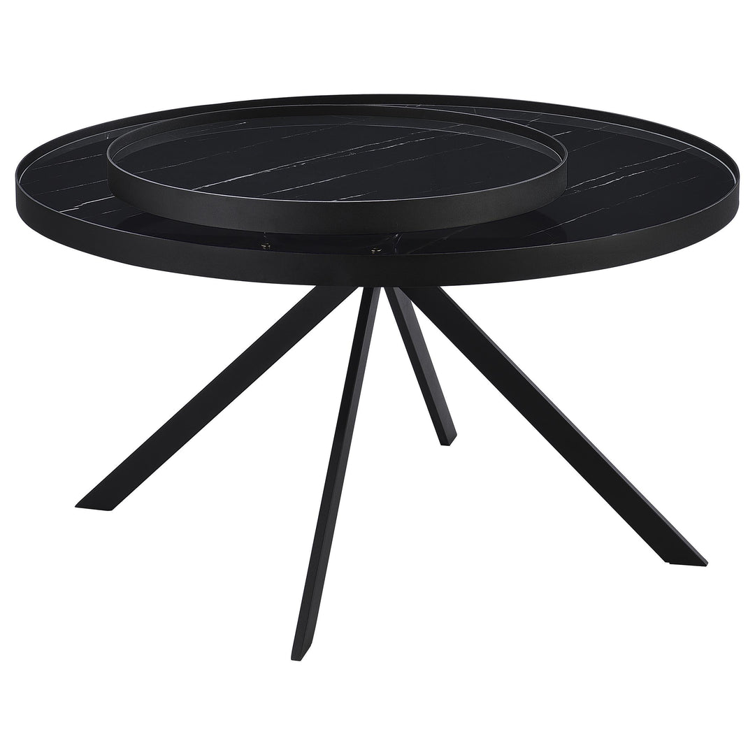 Coaster Furniture 706268 Briggs Round Marble Printed Glass Top Coffee Table Black