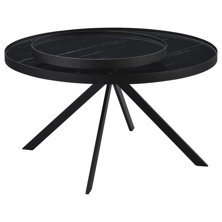 Coaster Furniture 706268 Briggs Round Marble Printed Glass Top Coffee Table Black
