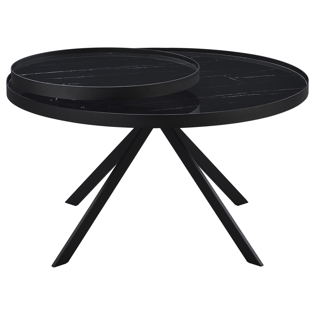 Coaster Furniture 706268 Briggs Round Marble Printed Glass Top Coffee Table Black