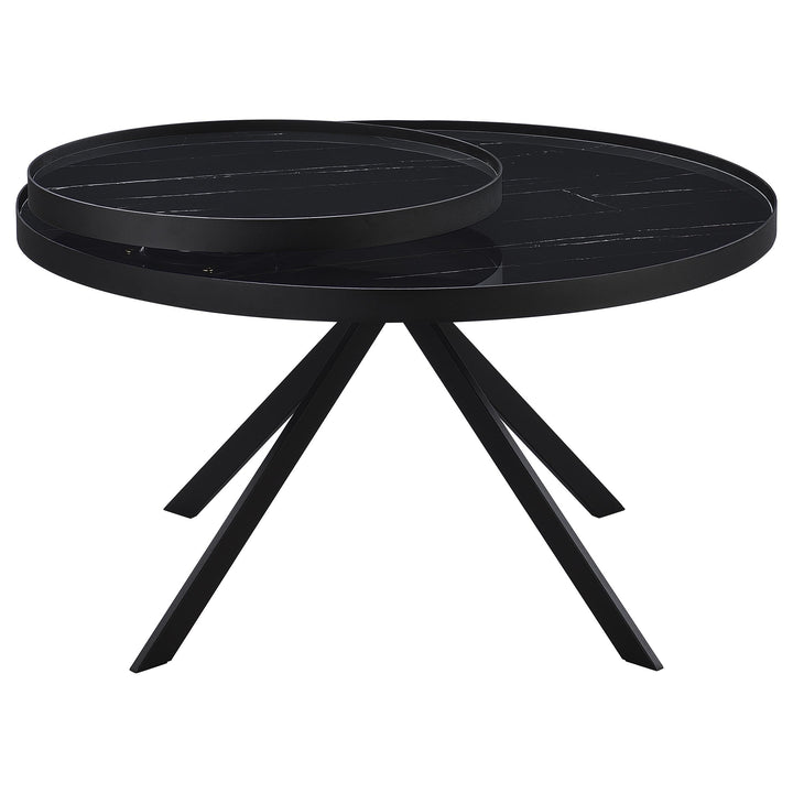 Coaster Furniture 706268 Briggs Round Marble Printed Glass Top Coffee Table Black