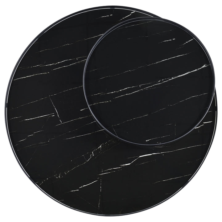 Coaster Furniture 706268 Briggs Round Marble Printed Glass Top Coffee Table Black