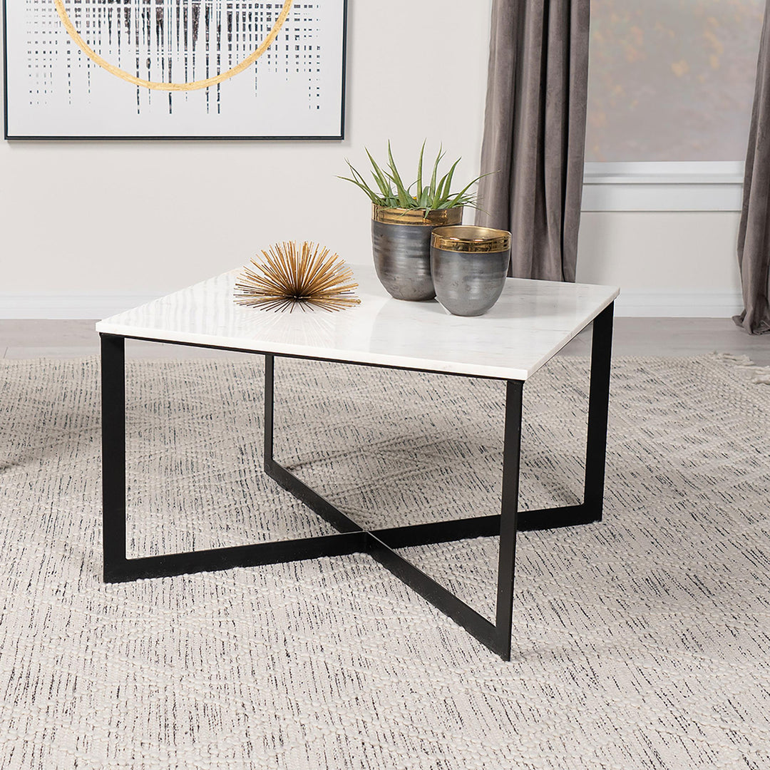 Coaster Furniture 707698 Tobin Square Marble Top Coffee Table White and Black