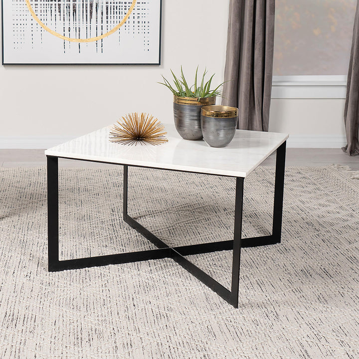 Coaster Furniture 707698 Tobin Square Marble Top Coffee Table White and Black