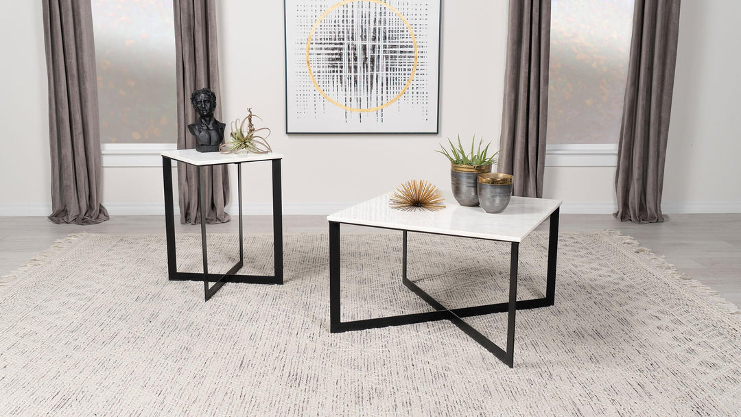 Coaster Furniture 707698 Tobin Square Marble Top Coffee Table White and Black