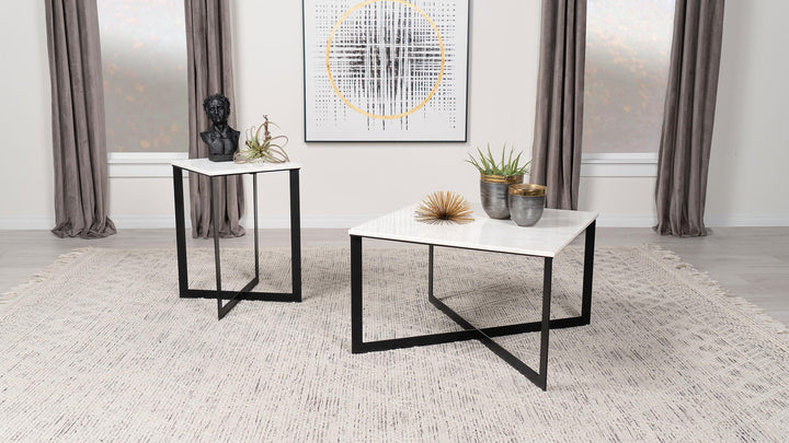 Coaster Furniture 707698 Tobin Square Marble Top Coffee Table White and Black