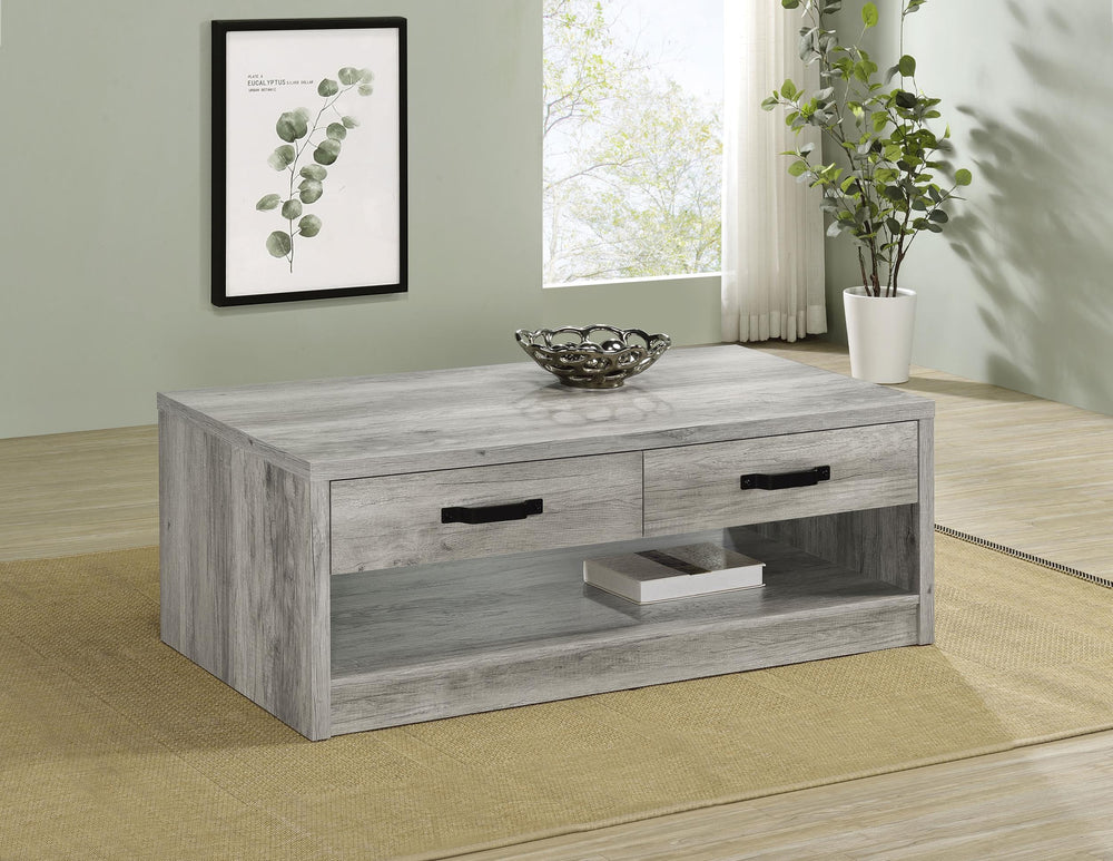 Coaster Furniture 707728 Felix 2-drawer Engineered Wood Coffee Table Grey Driftwood