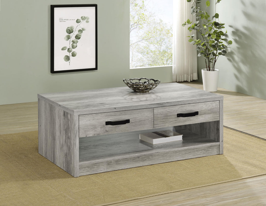 Coaster Furniture 707728 Felix 2-drawer Engineered Wood Coffee Table Grey Driftwood
