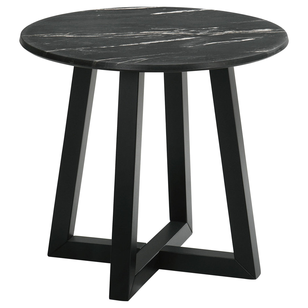 Coaster Furniture 707847 Skylark Round Marble-like SmartTop Side End Table Black