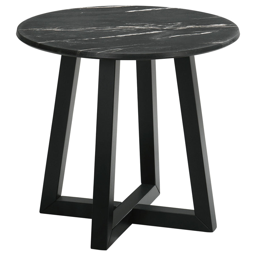 Coaster Furniture 707847 Skylark Round Marble-like SmartTop Side End Table Black