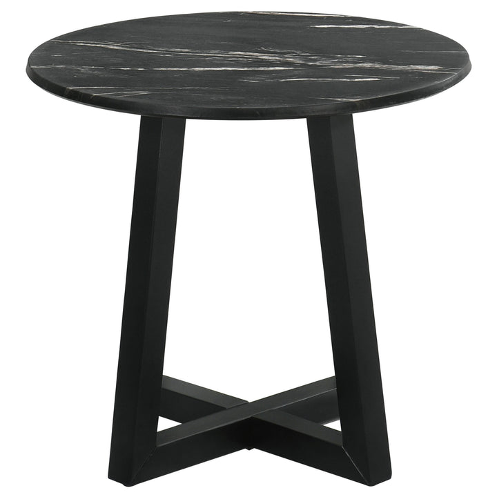 Coaster Furniture 707847 Skylark Round Marble-like SmartTop Side End Table Black