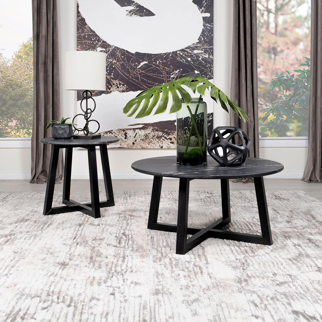 Coaster Furniture 707847 Skylark Round Marble-like SmartTop Side End Table Black