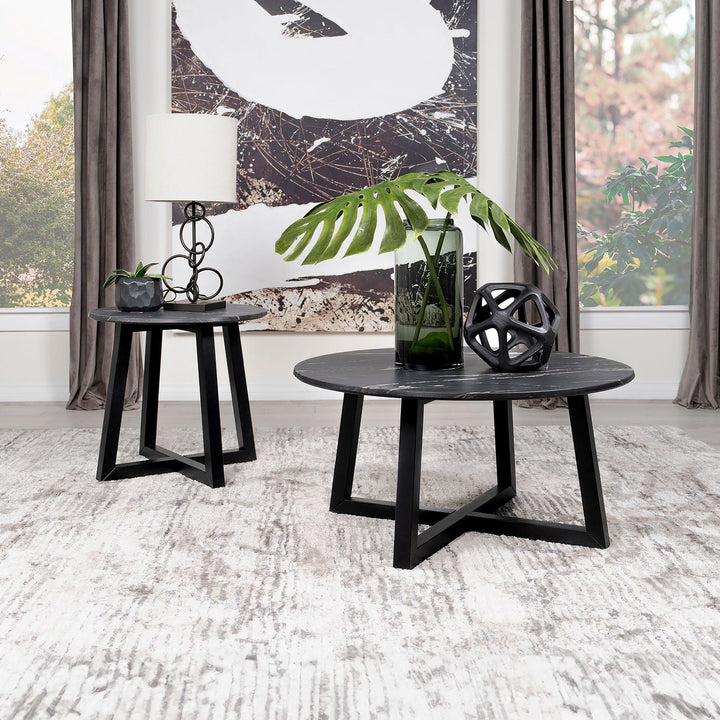 Coaster Furniture 707847 Skylark Round Marble-like SmartTop Side End Table Black