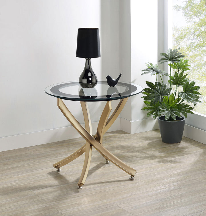 Coaster Furniture 707887 Brooke Round Glass Top Side End Table Metal Base Brass