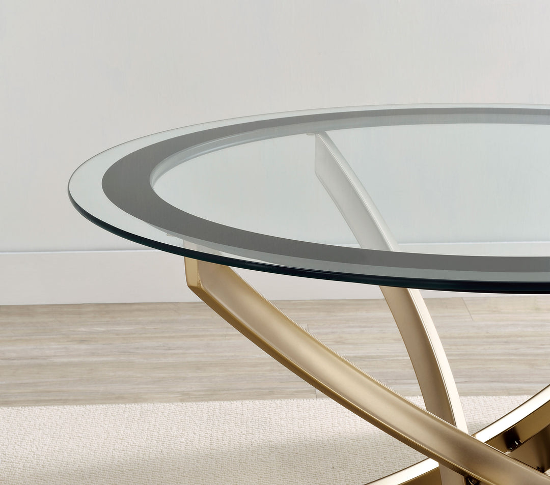 Brooke - 2 Piece Round Glass Top Coffee Table Set - Brass